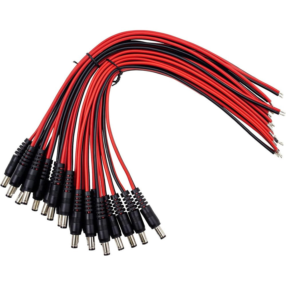 Centropower 12V 5A DC Power Pigtail Male Connectors 20-Pack front view displaying the 5.5mm x 2.1mm barrel plug design.