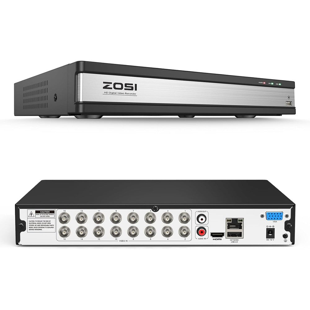 ZOSI H.265+ 1080P FHD 16 Channel DVR for Home Security Camera System with AI Human Vehicle Detection, Hybrid 4-in-1(Analog/AHD/TVI/CVI) Surveillance CCTV DVR Recorder, Remote Access, Email Alarm