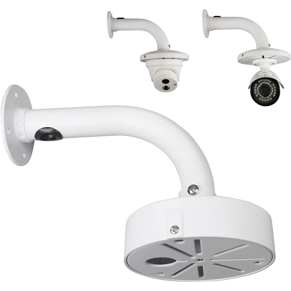 Compcctv security camera mount bracket front view of white aluminum L-type wall stand