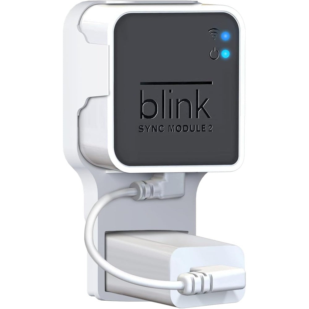 Kidjoyo Wall Mount Bracket for Blink Sync Module Two front view showing neat outlet installation.