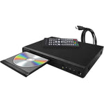 Proscan Elite compact HDMI Blu-ray player front view showing sleek black design and USB port