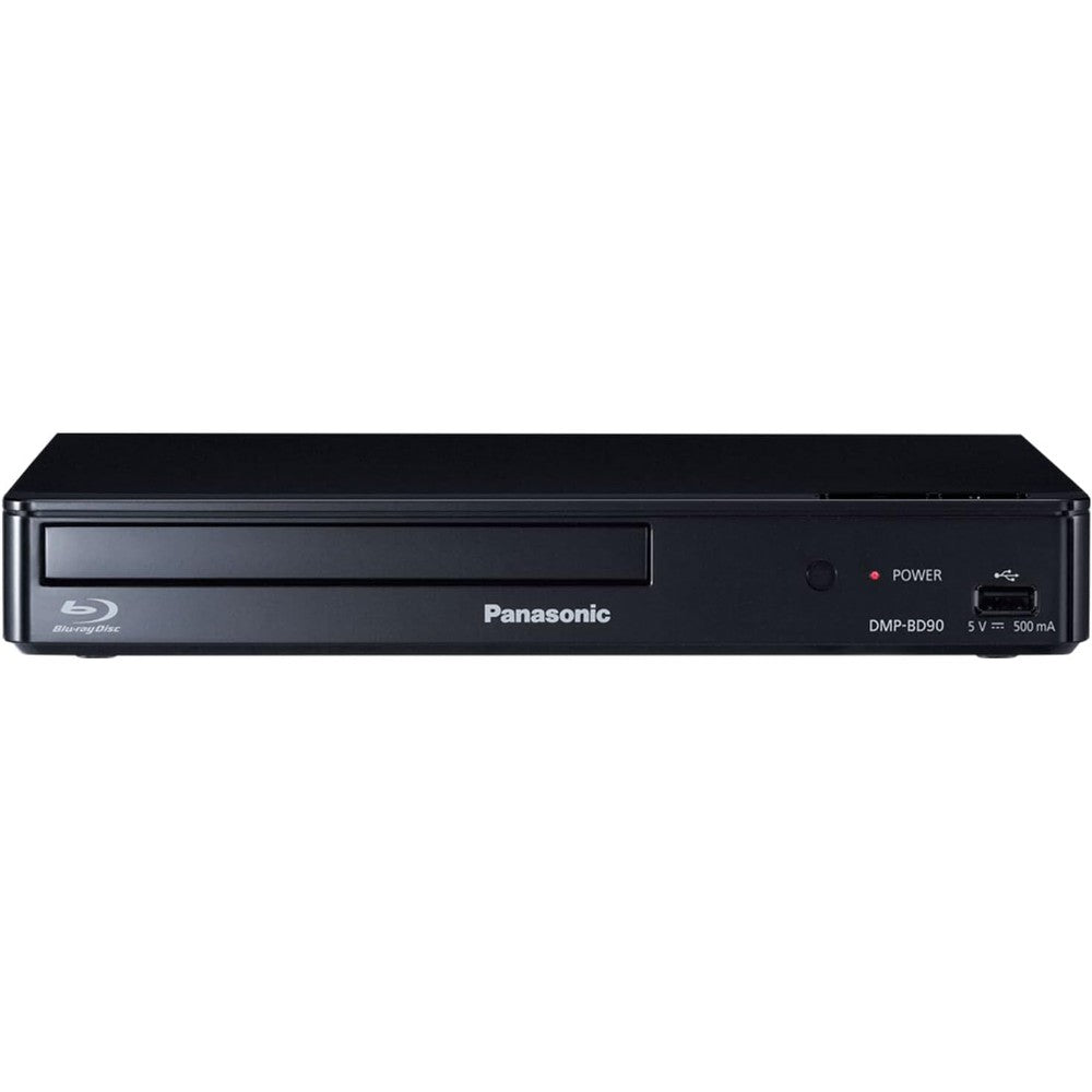 Panasonic Blu-ray DVD player front view showing compact black chassis design.