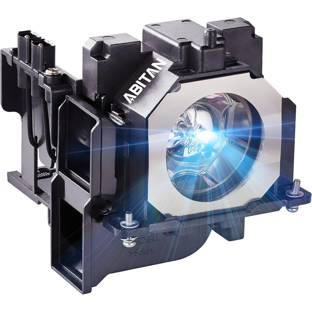 ABITAN replacement projector lamp with housing front view showing the protective module casing and electrical connectors.