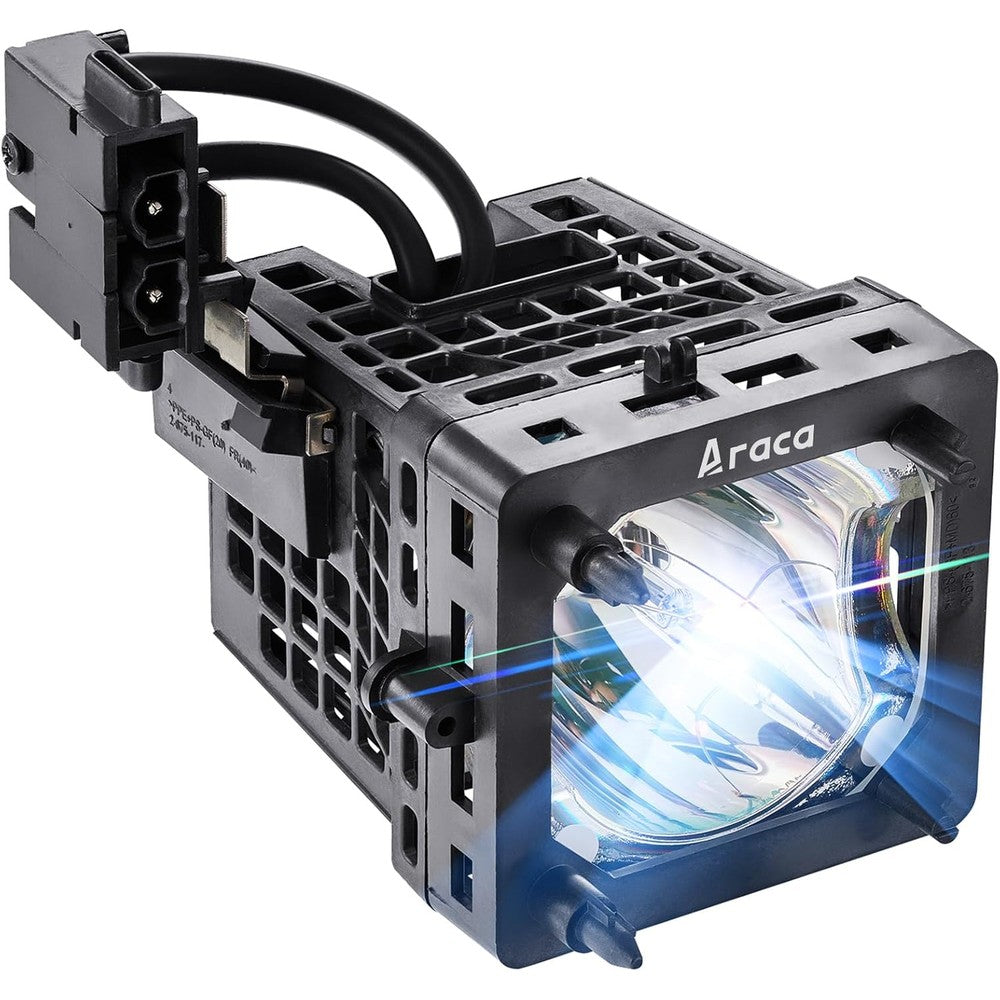 Araca XL-5200 replacement projector television lamp module front view showcasing the pre-installed bulb and black casing assembly