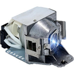 Qexudu projector replacement lamp module front view showing the clear lens and protective housing