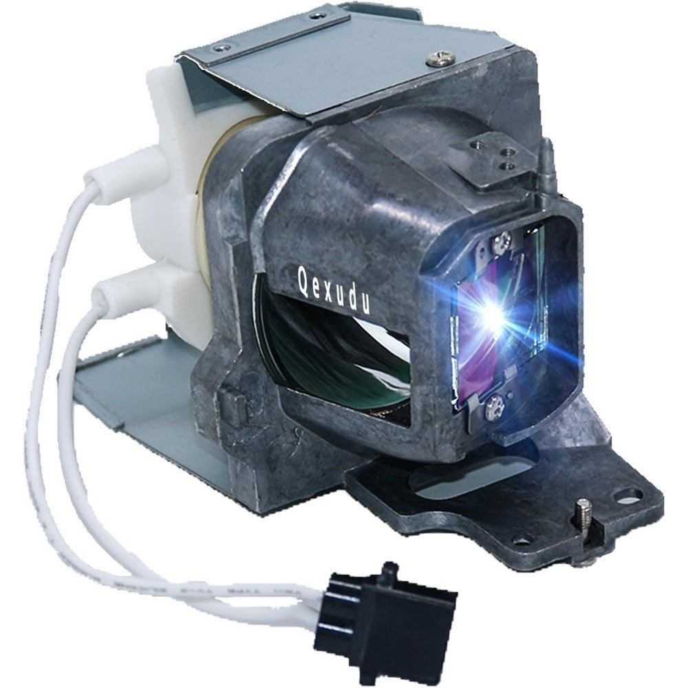Qexudu BL-FP240E projector lamp replacement module front view showcasing the pre-installed protective housing cage