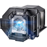 Abitan replacement projector lamp module front view showing the pre-installed bulb inside the black plastic housing structure.
