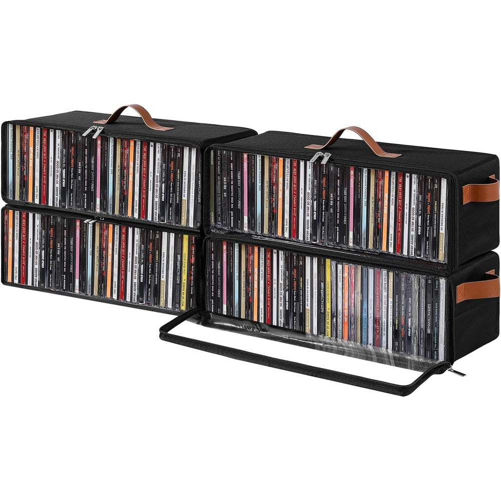 Beveetio Clear Front CD Storage Box front view displaying organized media collections.