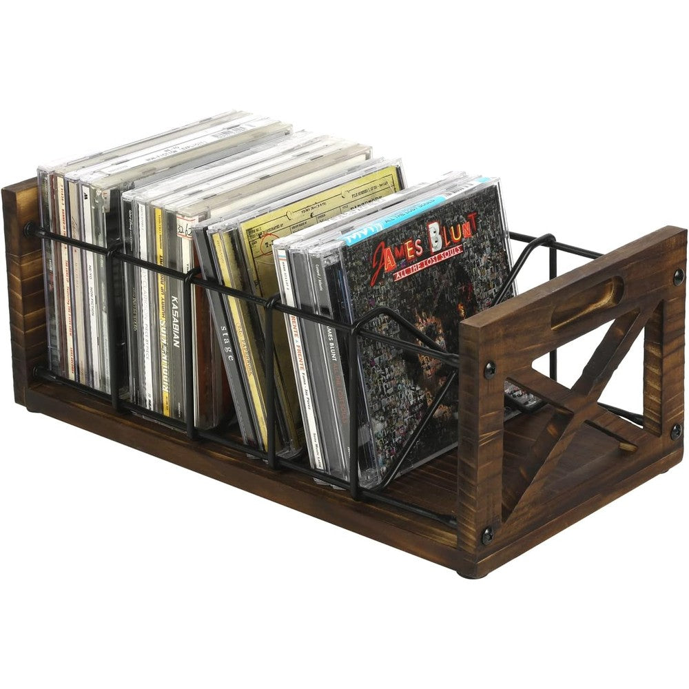 FARM IN farmhouse industrial CD storage holder front view organizing media cases