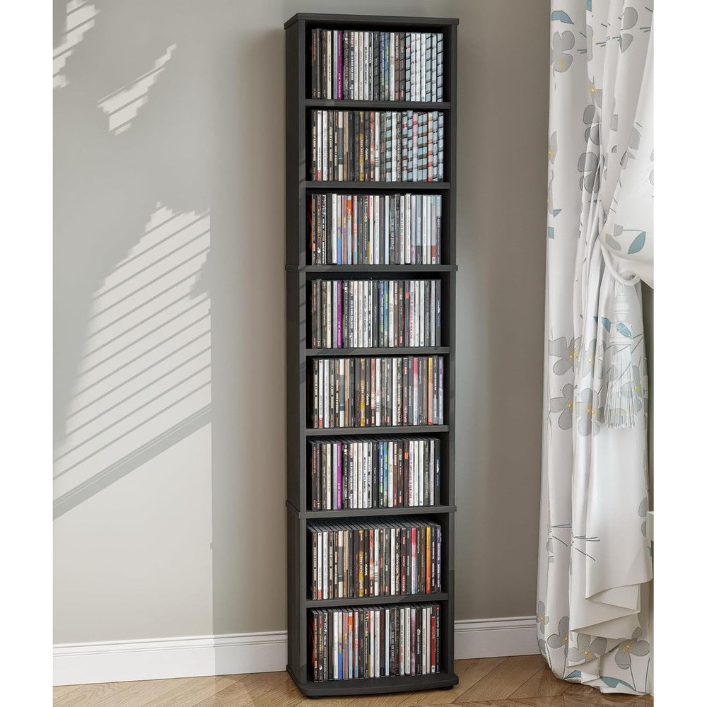 VPSMAT 8 tier CD storage tower front view matte black media cabinet