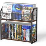 TJ.MOREE 2-tier DVD storage rack front view showcasing industrial metal and wood design.