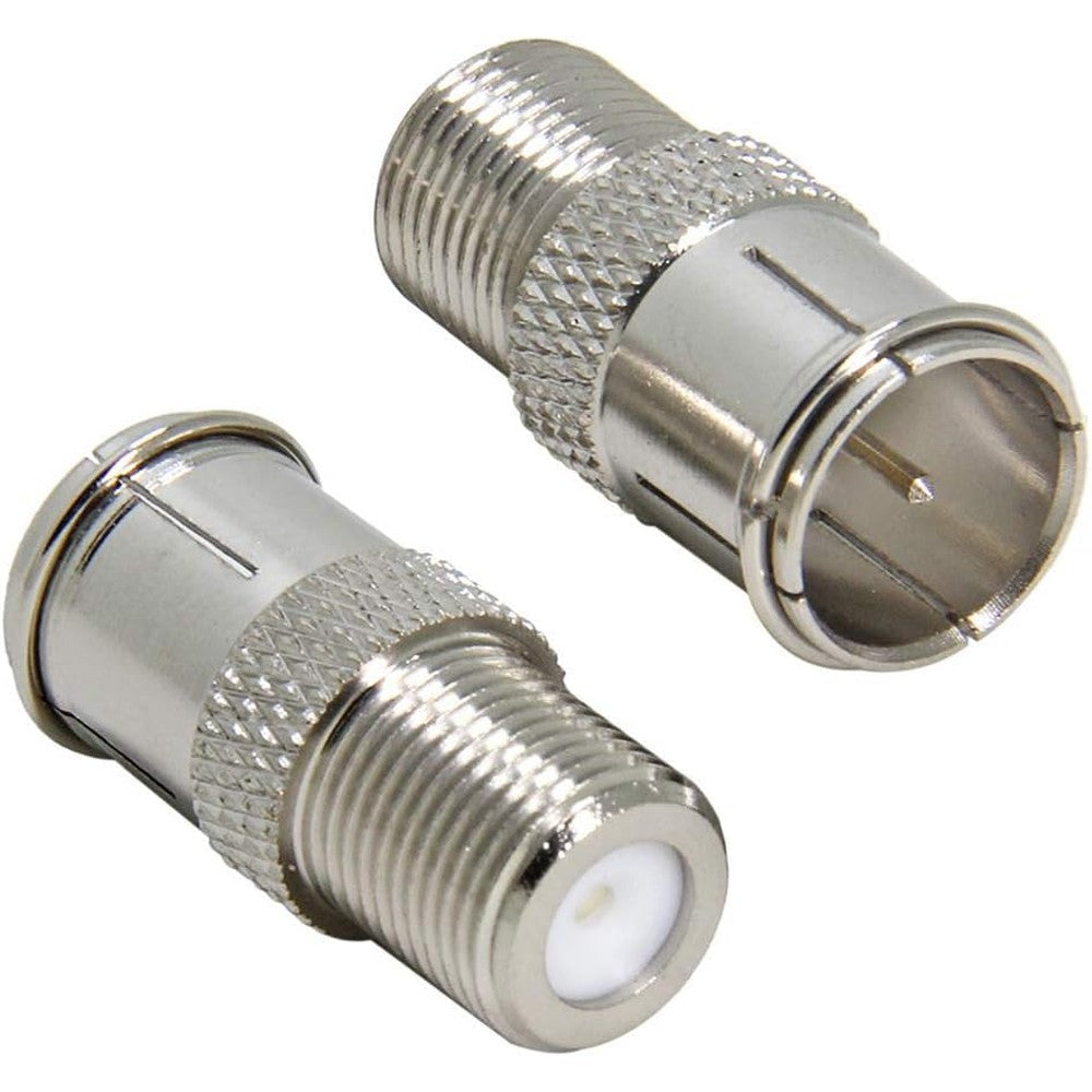 RFAdapter Coax Quick Connect front view showing the premium nickel-plated brass finish.