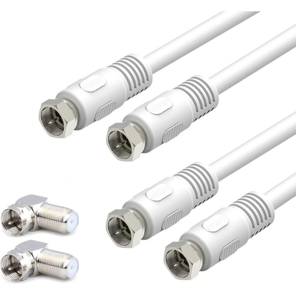 RFAdapter short RG6 coaxial cable 2 pack front view showing white jacket design.