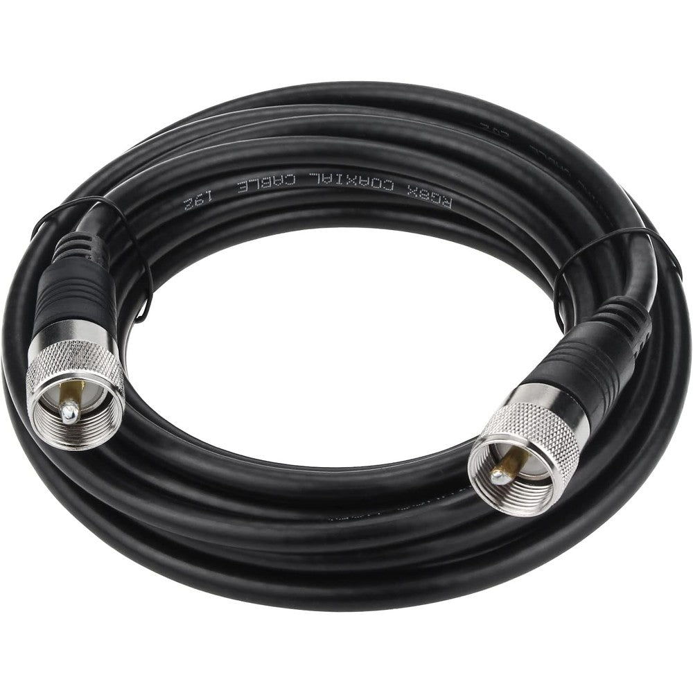 Ullnosoo 18ft RG8x Coaxial Cable front view showcasing the premium black PVC jacket and PL259 connectors.