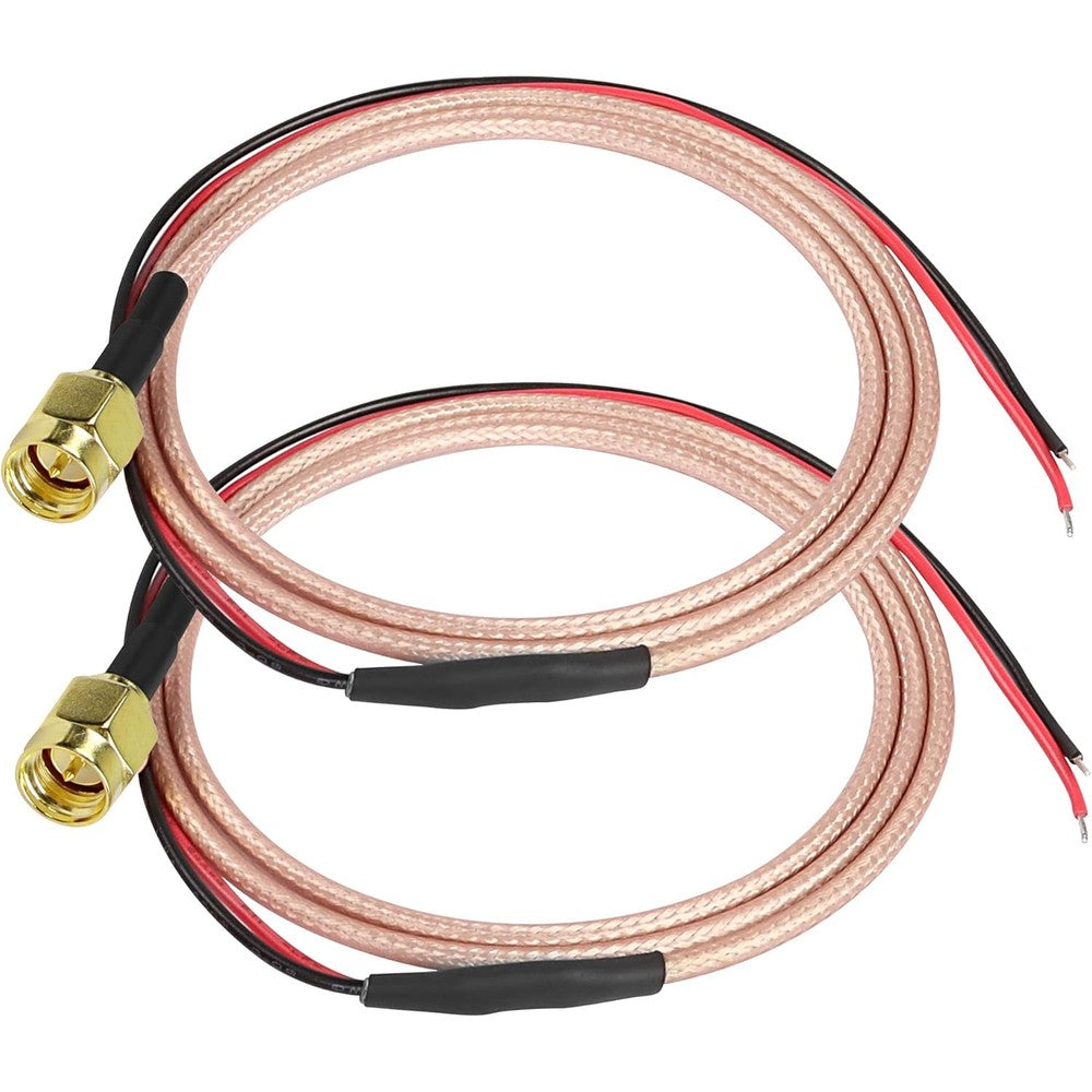 XMSJSIY SMA male pigtail cable 2 pack front view showing gold plated connector and bare wire end