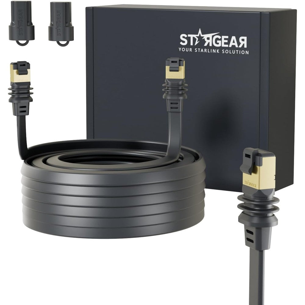 STARGEAR Starlink flat hidden power ethernet cable front view showing slim profile connectors.