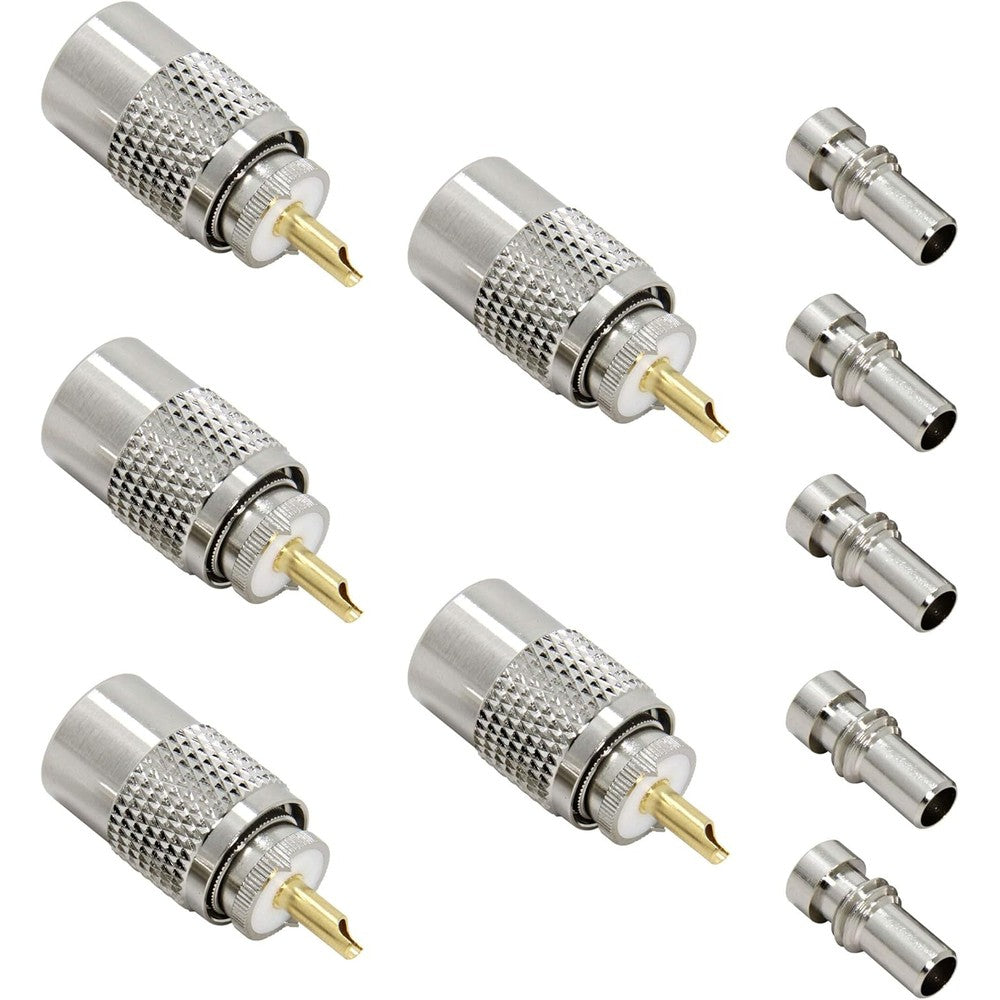 RFAdapter PL 259 connectors five pack front view showing nickel plated finish