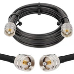 MOOKEERF PL259 UHF Coax Cable front view showing fifteen feet length and dual male connectors for radio equipment setup.