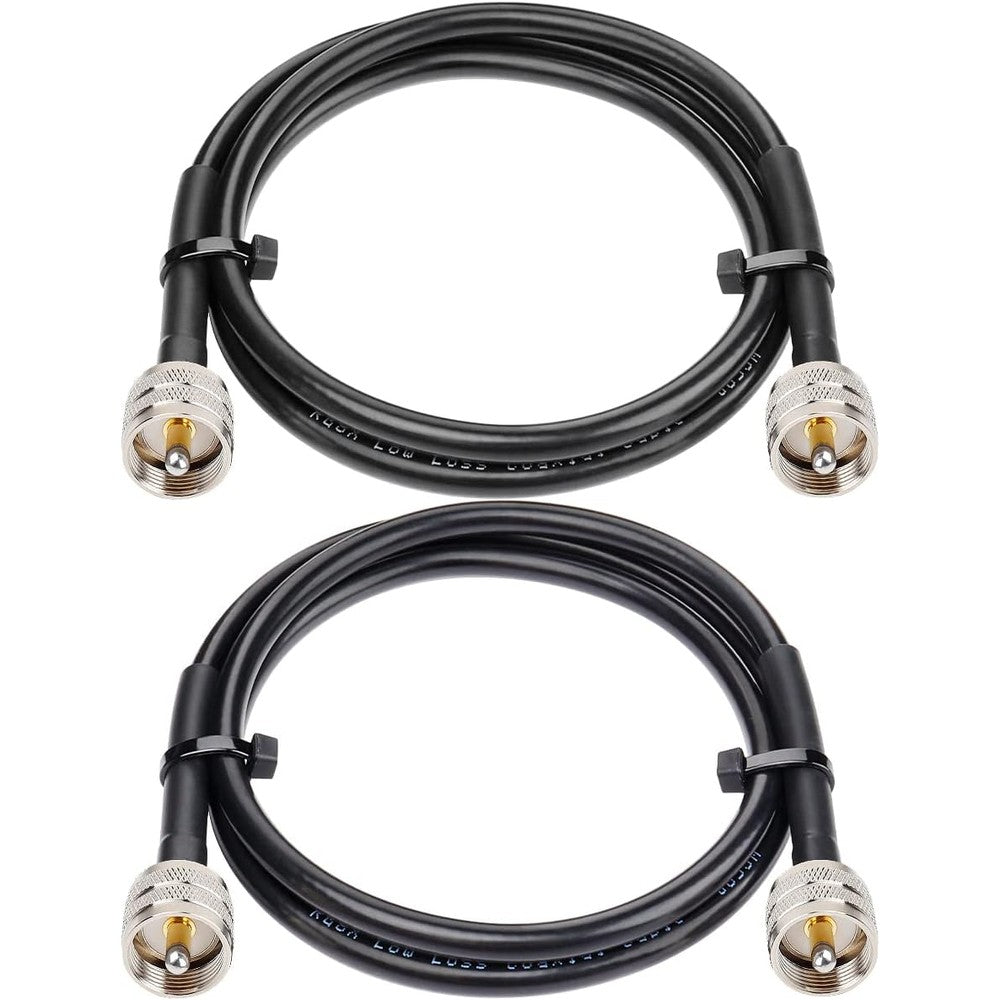 Mookeerf RG8x three feet jumper cable pack front view showing two white coaxial cables with PL259 connectors
