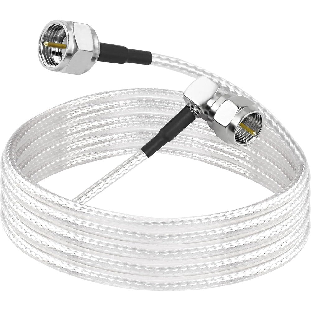 MEIRIYFA F Type Coaxial Right Angle Connector Cable front view showcasing the 90 degree angled and straight male ends.