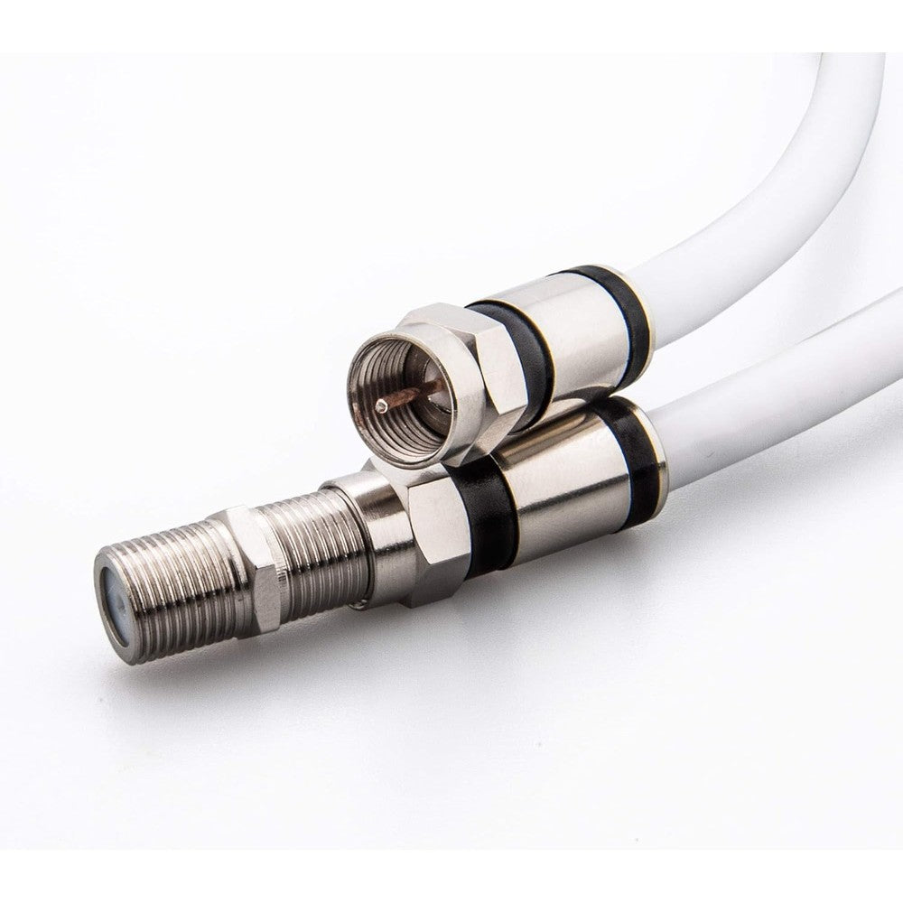 GTOTd coaxial cable white eight feet front view highlighting nickel-plated F-type connectors.