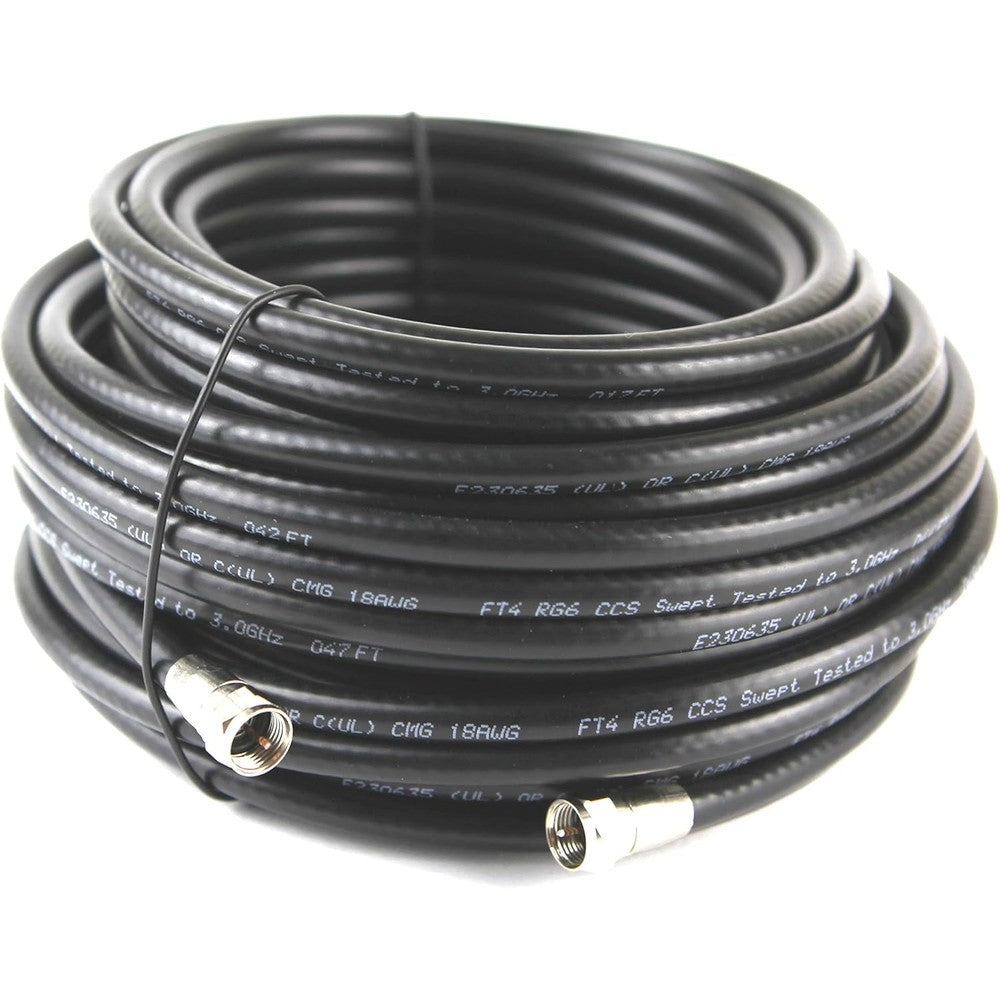 KUNOVA RG6 coaxial cable 100 feet front view showing weather sealed compression connectors for high speed internet.