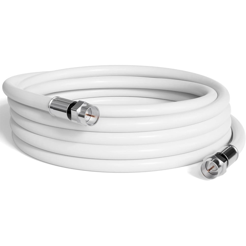 The Cimple Co RG6 Coaxial Cable 25 Feet front view showing the white wire coil and pre-installed connectors.