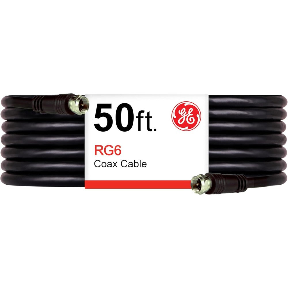 GE 33600 RG6 Coaxial Cable 50 Feet Black front view package