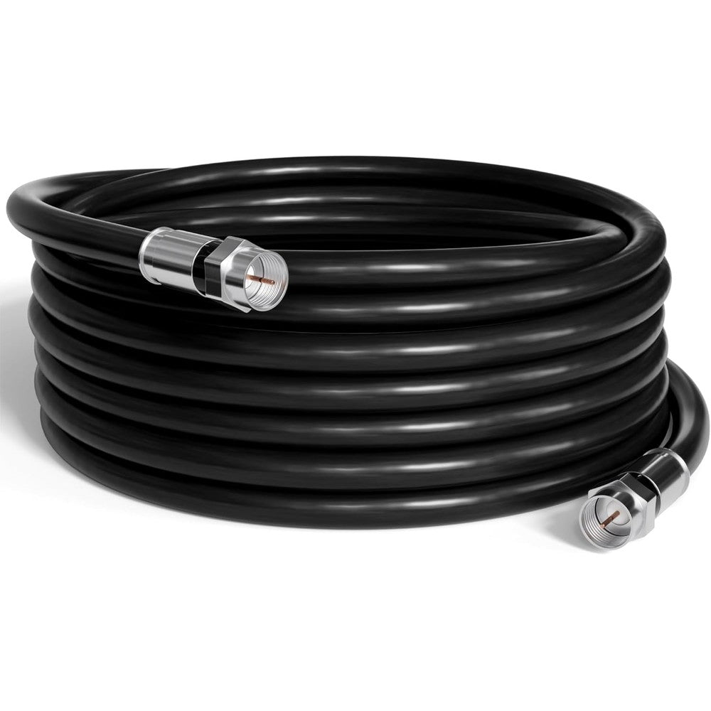 THE CIMPLE CO RG6 Coaxial Cable 100 feet front view showcasing premium black outer jacket and brass connectors.