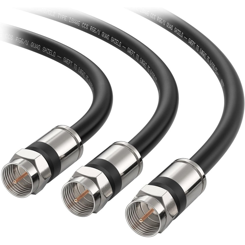 Cable Matters quad shield RG6 coaxial cable front view pack of three
