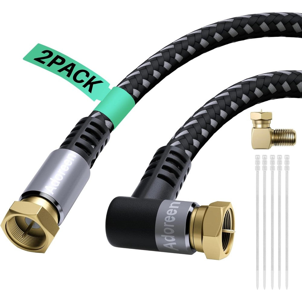 Adoreen RG6 quad shielded coaxial cable 3 feet 2 pack front view showcasing premium packaging and connectors