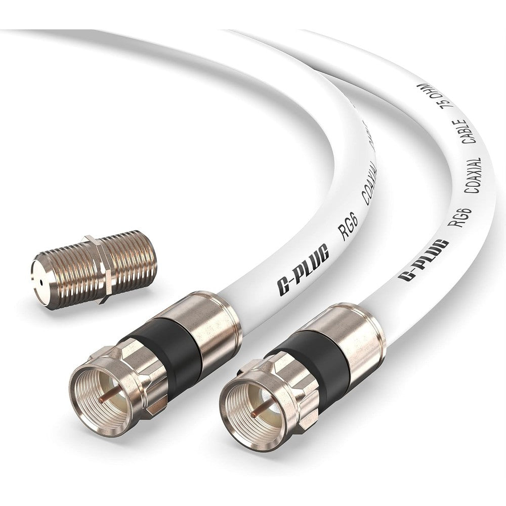G-PLUG RG6 Coaxial Cable Connectors Set front view showing pre-assembled white 10-foot wire