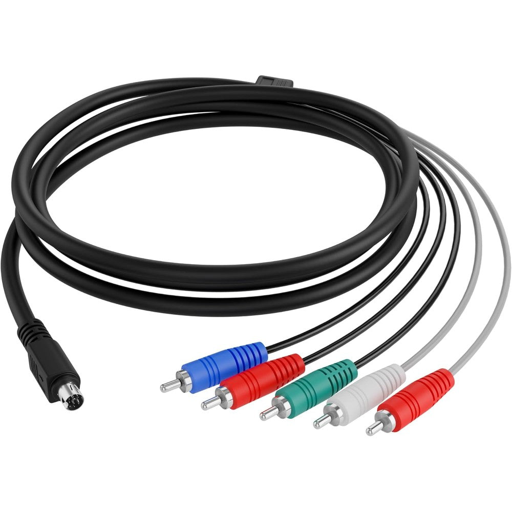 The Cimple Co 10 Pin Component DIN Cable front view showing 5 color-coded RCA plugs.