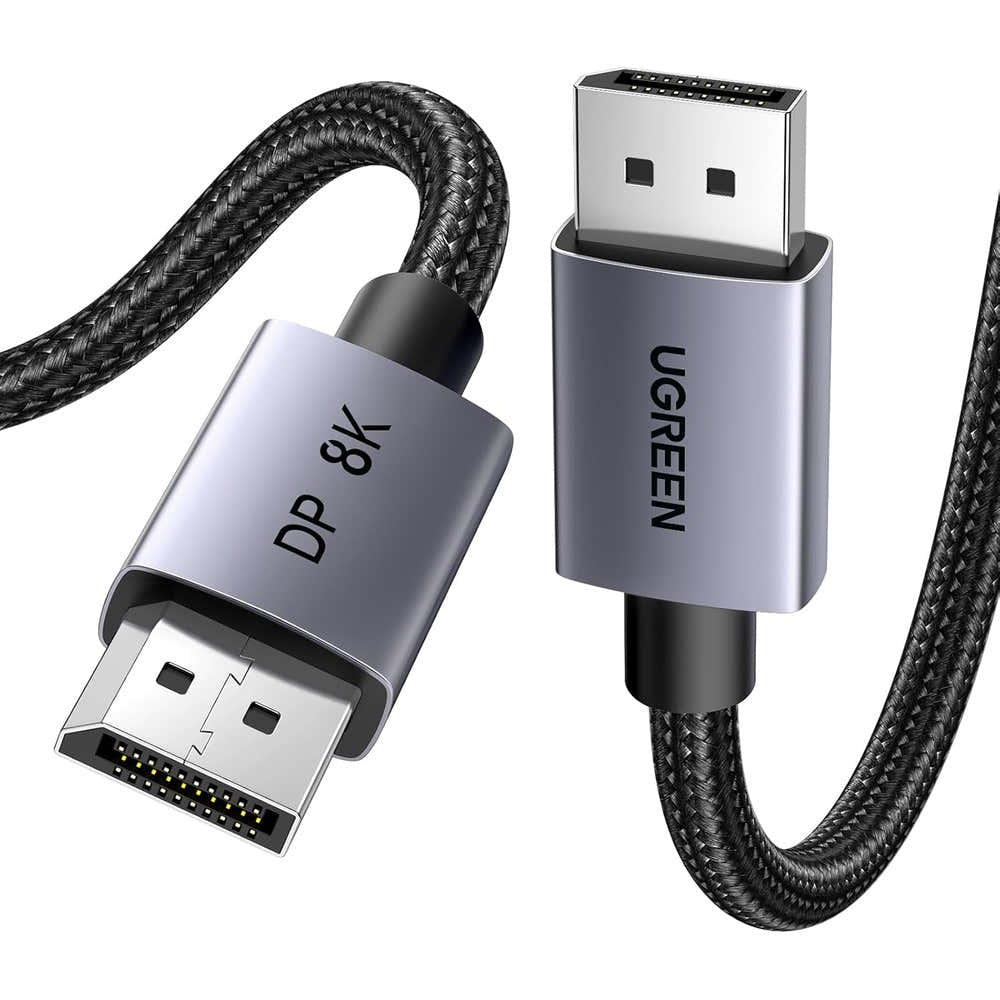 UGreen VESA Certified 8K DisplayPort 1.4 Cable front view showing the gold plated connectors.