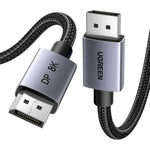 UGreen VESA Certified 8K DisplayPort 1.4 Cable front view showing the gold plated connectors.