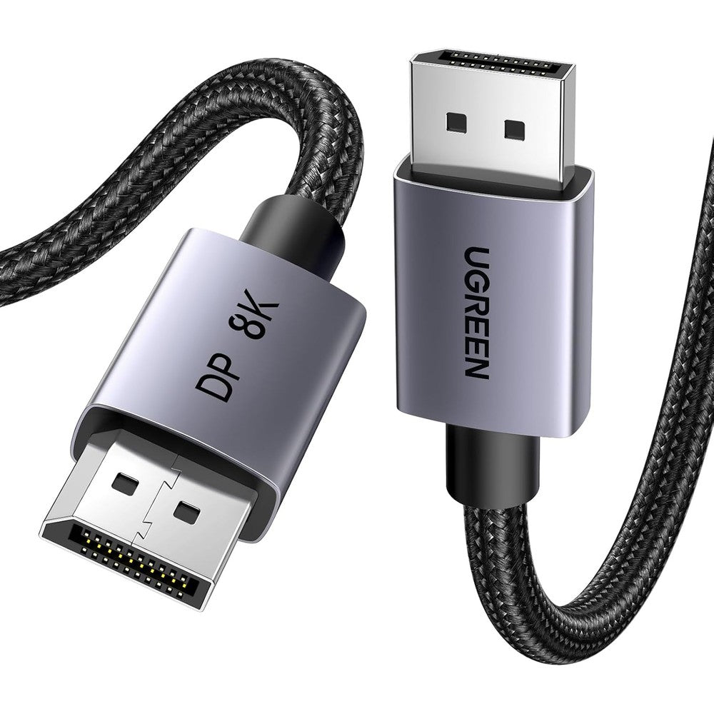 UGreen VESA Certified 8K DisplayPort 1.4 Cable front view showing the gold plated connectors.