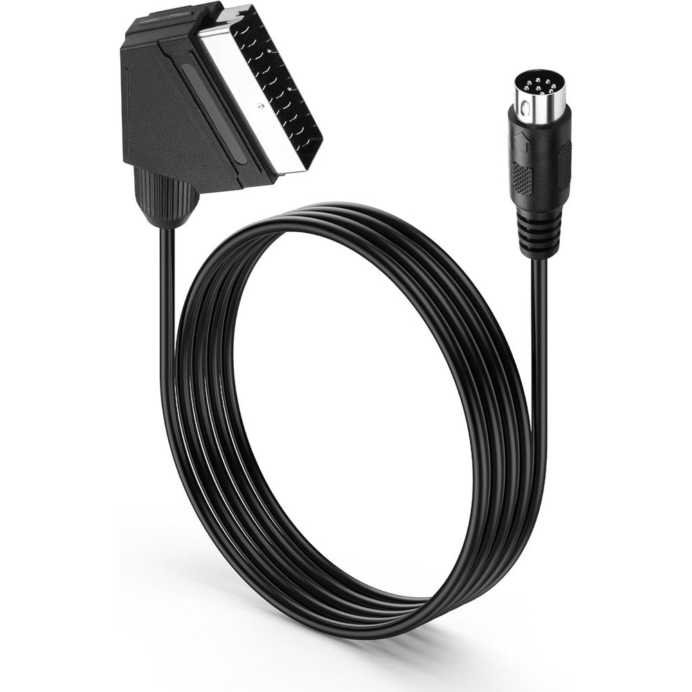 PNGKNYOCN 8 Pin DIN Male to SCART Adapter Cable front view showcasing the premium nickel plated connectors.