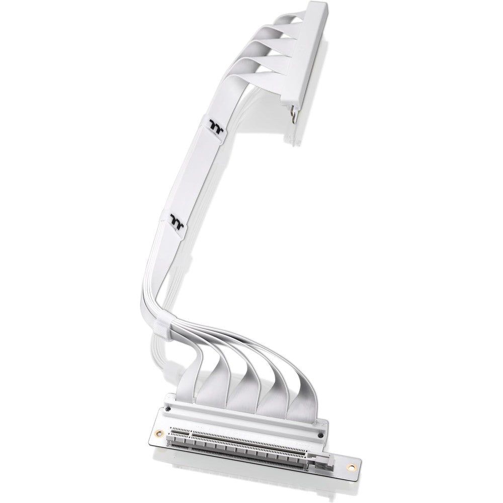 Thermaltake PCIe 4.0 Dual 90 Degree Riser Cable White front view showcasing flat cable design.