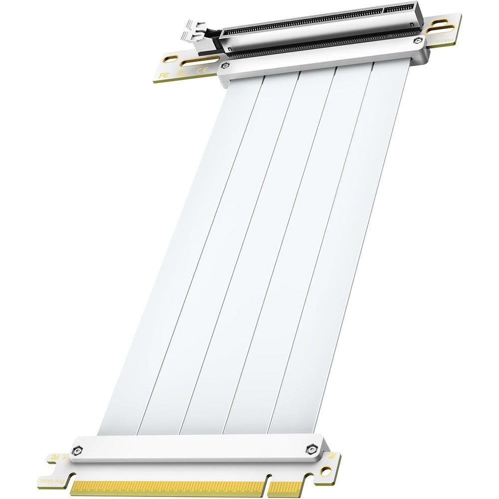JEYI PCIe 4.0 riser cable front view showing white flexible ribbon extension