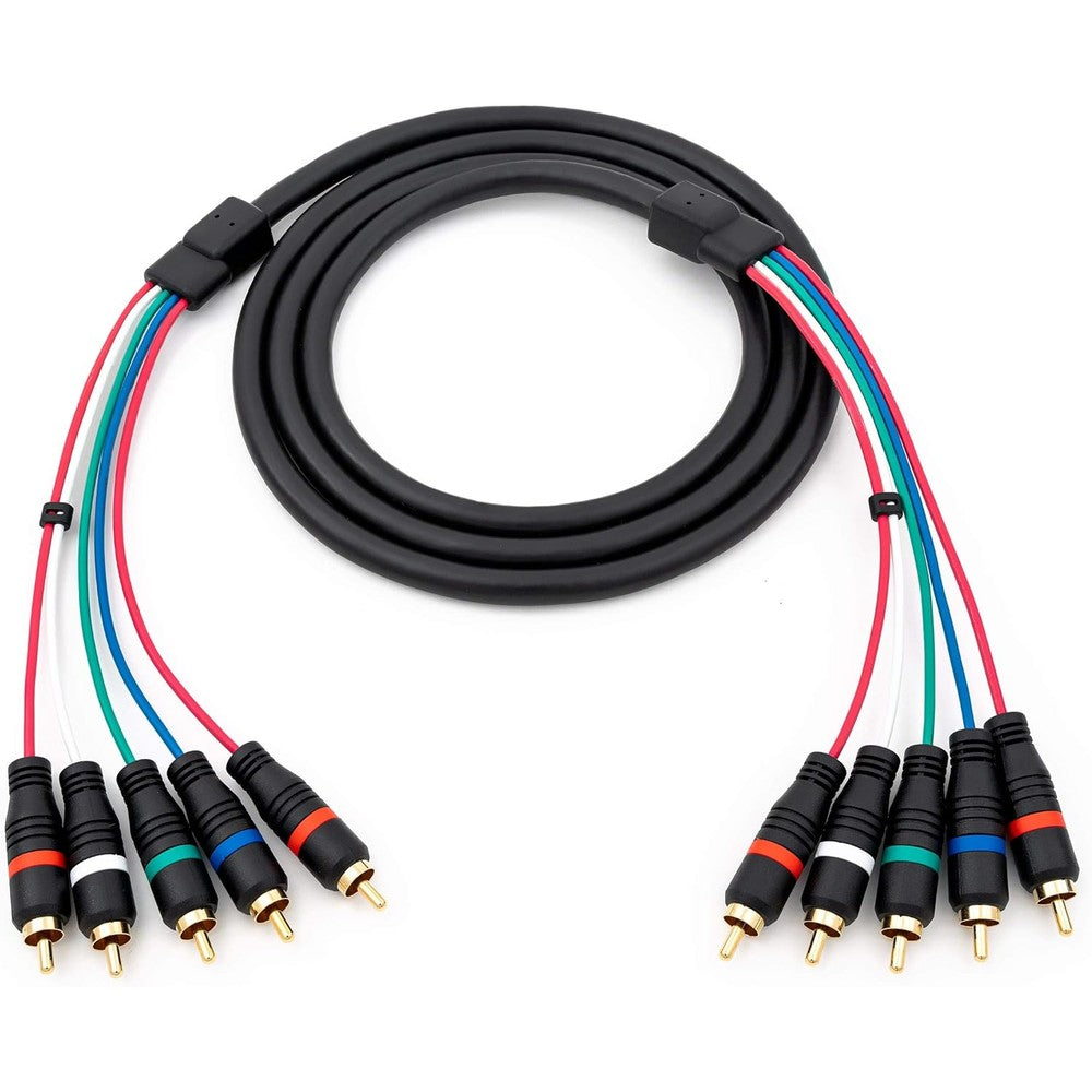 HD Retrovision YPbPr Component Video Male-to-Male RCA Cable front view showing five color-coded video and audio plugs.