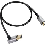 RIIEYOCA 90 degree up angle micro HDMI cable front view highlighting gold plated connector.