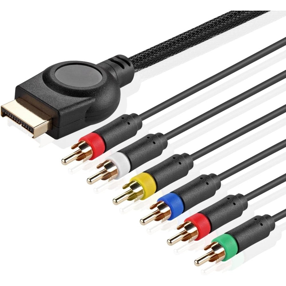 TNP Products premium component cable front view showing five RCA connectors for high definition retro gaming.