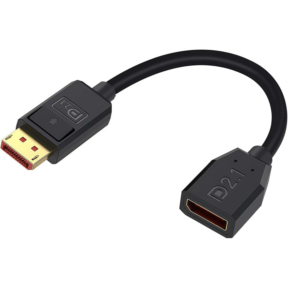 Duttek short DisplayPort 2.1 extension cable front view showing male and female gold-plated connectors.