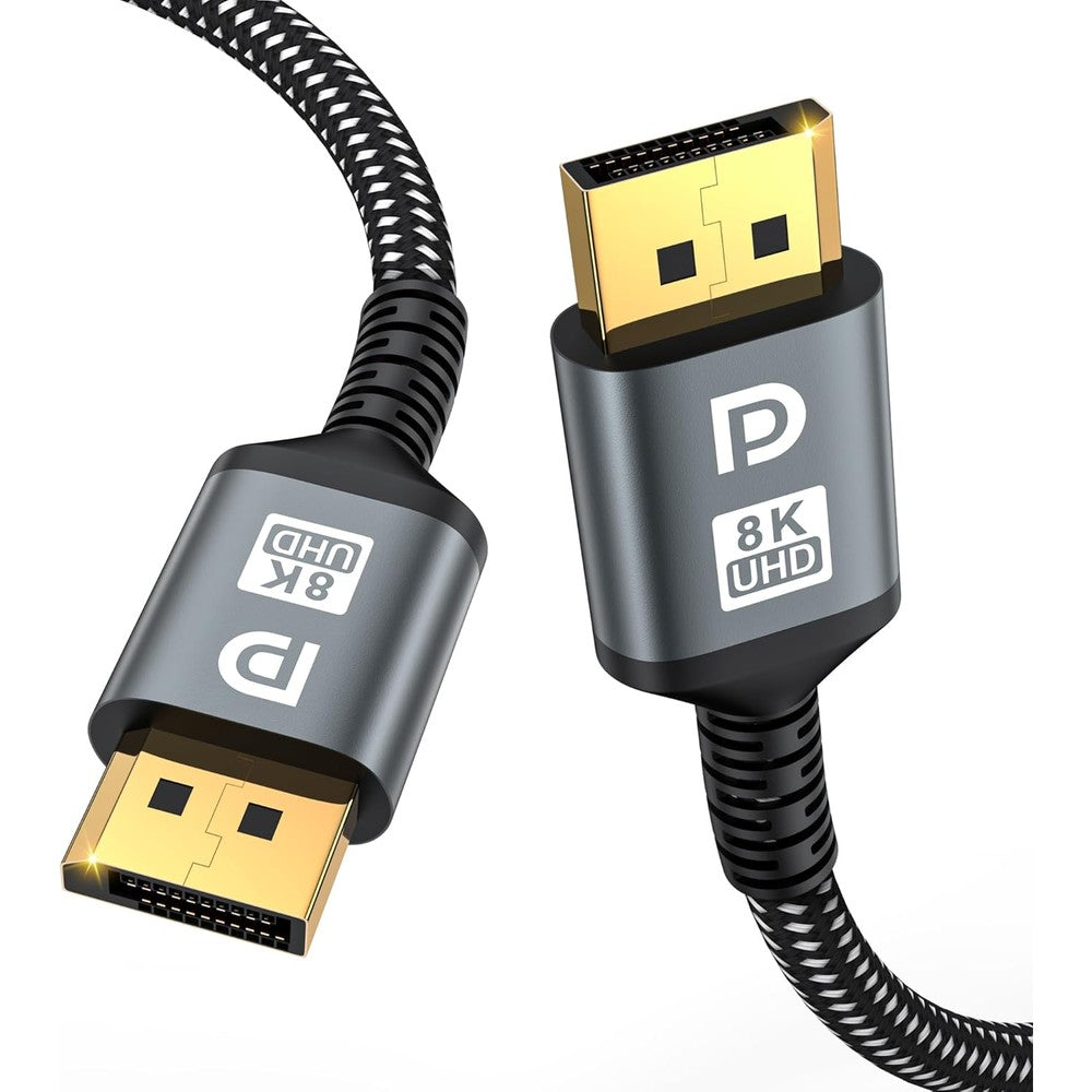 Jojobnj 16K DisplayPort Cable 2.1 front view showing gold-plated connector pins.