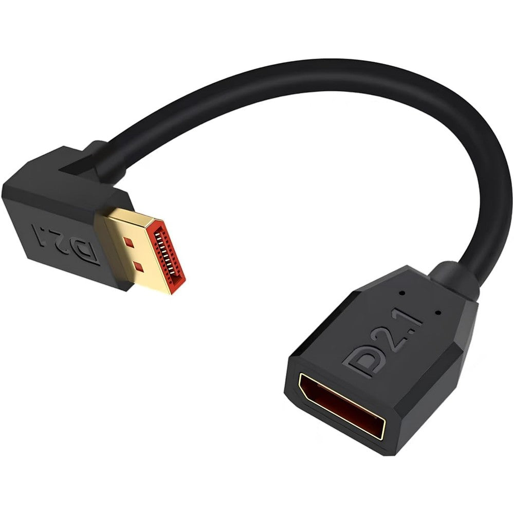 Duttek 90 Degree DisplayPort 2.1 Cable front view showing gold plated male to female connections