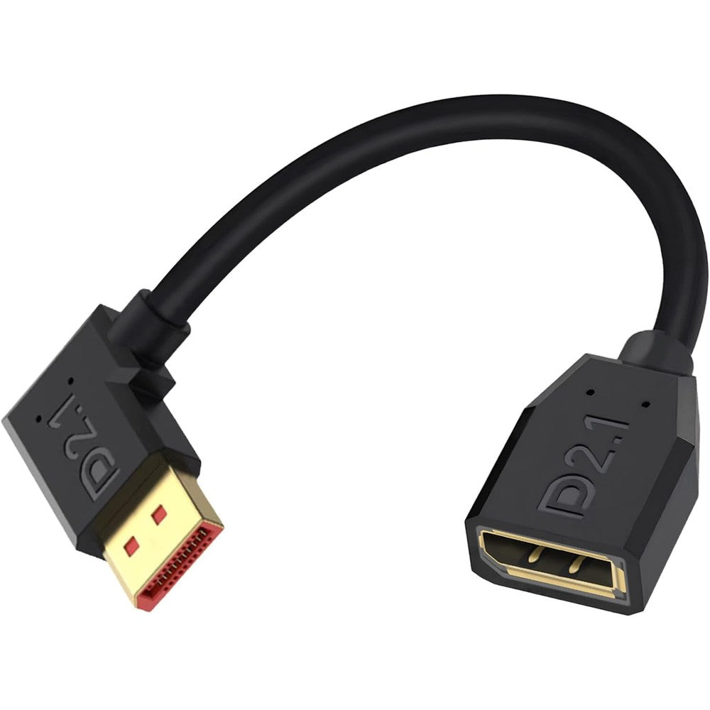Danfetsoy Right Angle DisplayPort 2.1 Extension Cable front view showing gold plated connectors.