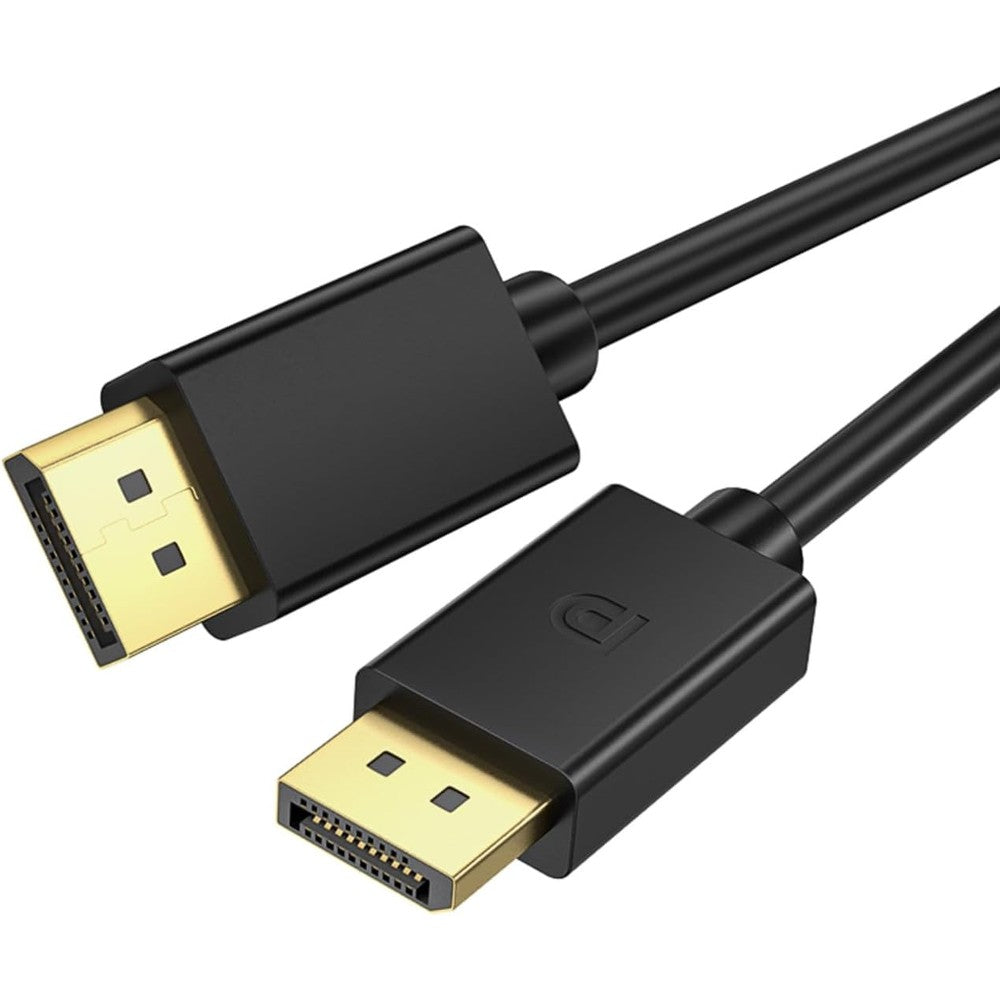 Nsinc QCEs DisplayPort 1.4 Cable front view showing gold-plated connectors for high-speed gaming setups.