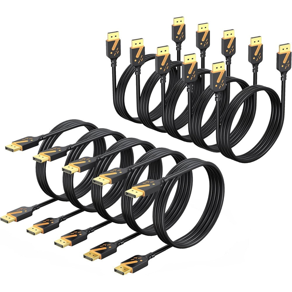 RyzzRooa DisplayPort cable 10 pack front view showcasing premium gold plated connectors.