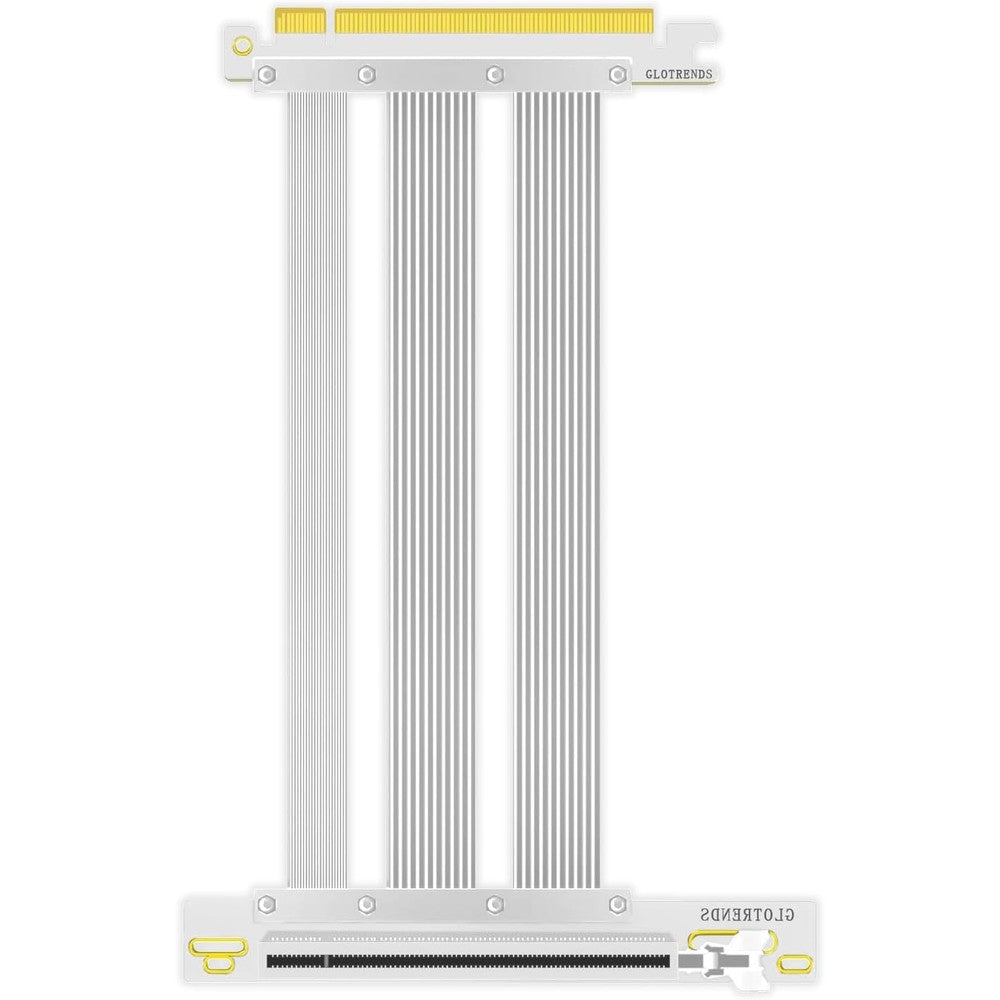 GLOTRENDS 200mm PCIe 5.0 Riser Cable front view showing the 90-degree right-angle connector for vertical GPU mounting