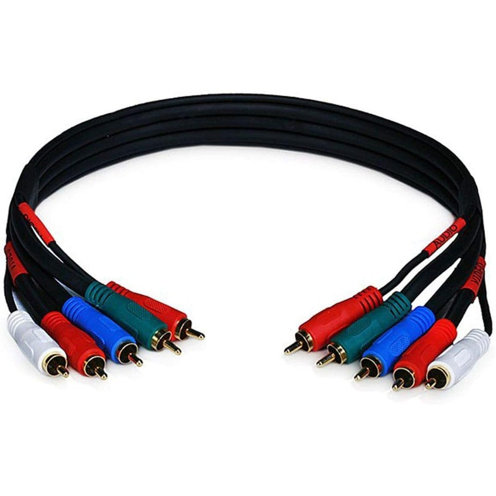 Monoprice 5-RCA component video audio coaxial cable front view showcasing gold-plated connectors